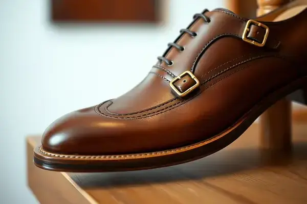 Handcrafted leather dress shoes on display
